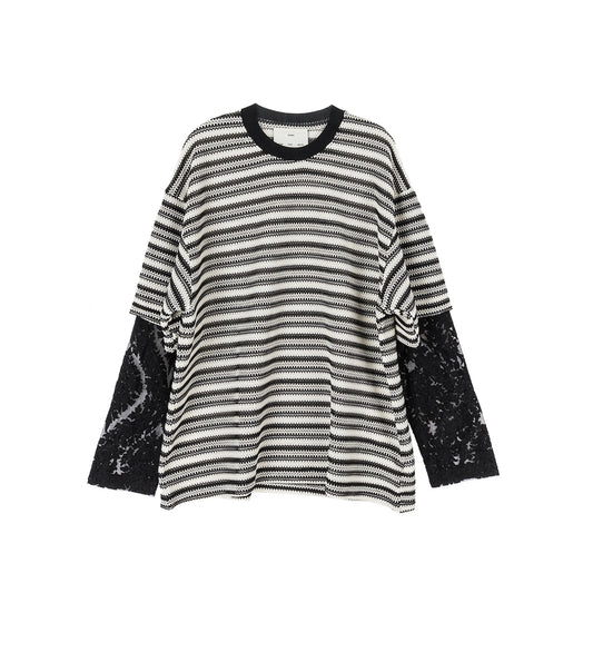 DOUBLE LAYERED SLEEVES PULLOVER BLACK/YVORY