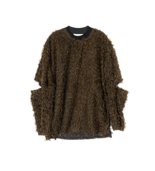 SPLIT SLEEVE PULLOVER BLACK/BROWN
