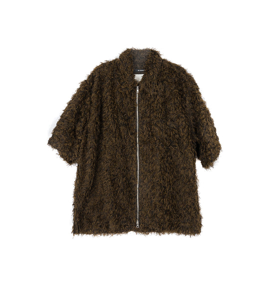 SHAGGY ZIP UP BOX SHIRT BLACK/BROWN