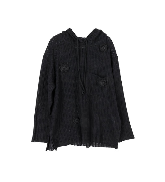 DAISY RAW PATCH POCKET HOODIE BLACK