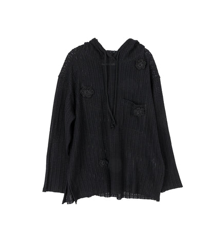 DAISY RAW PATCH POCKET HOODIE BLACK