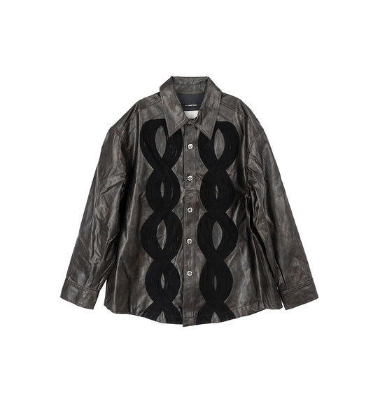 APPLIQUE SHIRT JACKET DARK BROWN