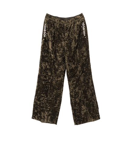 CRUSHED VELVET DRAWSTRING PANTS KHAKI