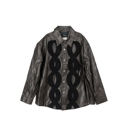 APPLIQUE SHIRT JACKET DARK BROWN