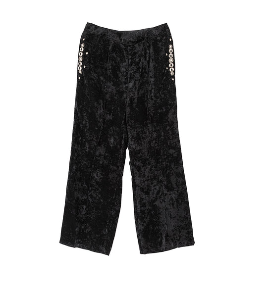 CRUSHED VELVET DRAWSTRING PANTS BLACK