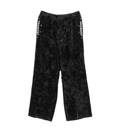 CRUSHED VELVET DRAWSTRING PANTS BLACK