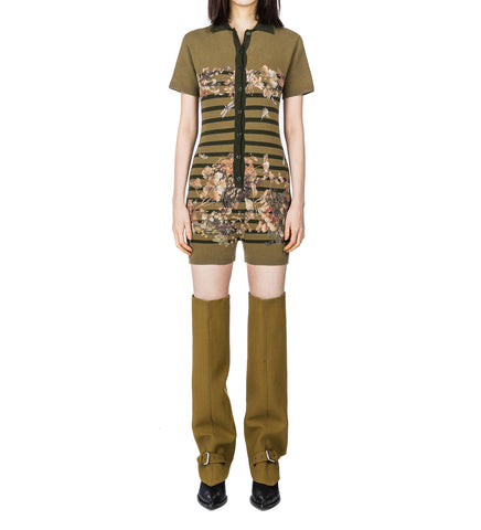 PIQUE POLO NECK OVERALL PRINTED MARINIERE GRAPE KHAKI/MULTI