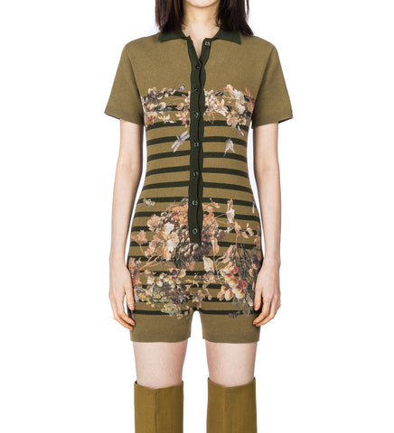 PIQUE POLO NECK OVERALL PRINTED MARINIERE GRAPE KHAKI/MULTI