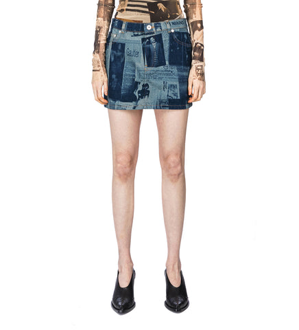 MINI SKIRT WITH NEWSPAPER PRINT INDIGO/BEIGE