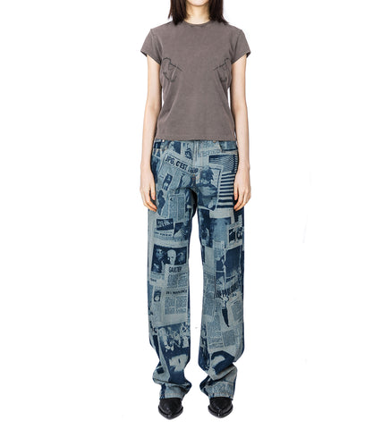JEANS WITH NEWSPAPER PRINT INDIGO/BEIGE