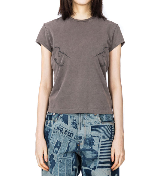 STRETCH BABY TEE EMBROIDERED NEEDLES JEAN PAUL GAULTIER DARK GREY