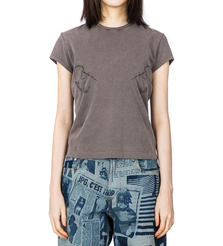 STRETCH BABY TEE EMBROIDERED NEEDLES JEAN PAUL GAULTIER DARK GREY