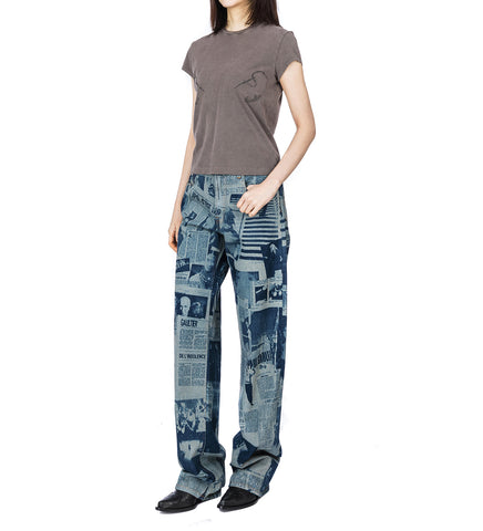 STRETCH BABY TEE EMBROIDERED NEEDLES JEAN PAUL GAULTIER DARK GREY