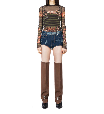 MESH LONG SLEEVE TOP PRINTED MARINIERE GRAPE KHAKI/MULTI