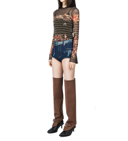 MESH LONG SLEEVE TOP PRINTED MARINIERE GRAPE KHAKI/MULTI