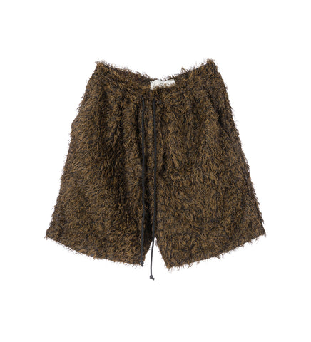 ELASTICATED SHAGGY SHORTS BLACK/BROWN