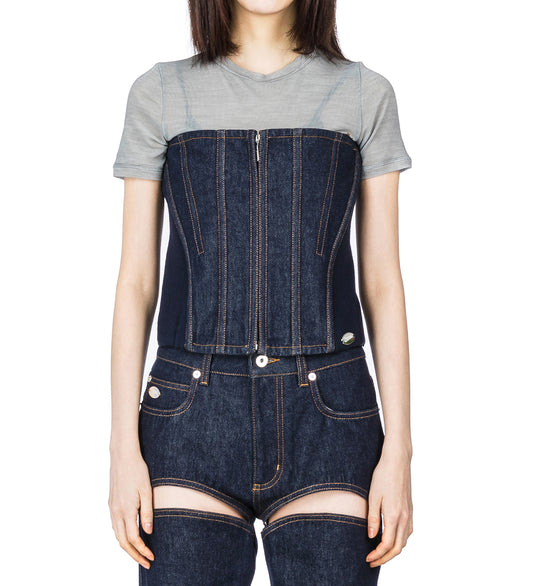 DENIM CORSET WITH KNIT INDIGO