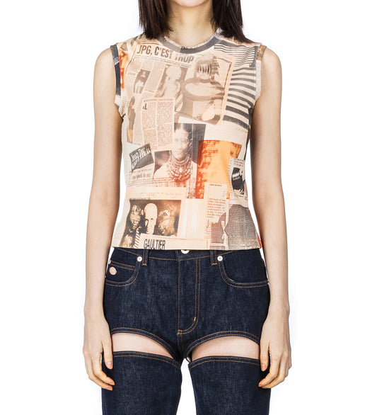 RIBBED TANK TOP PRINTED JOURNAL ECRU/LIGHT GREY/RED