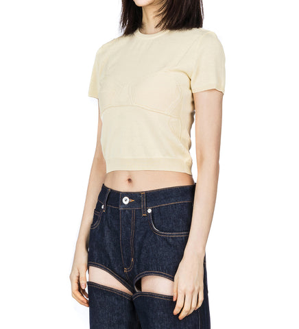 TROMPE L'OEIL LINGERIEE SHORT SLEEVES PULLOVER VANILLA