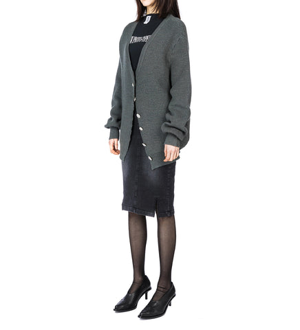JEWLERY BUTTON CARDIGAN MILITARY GREY