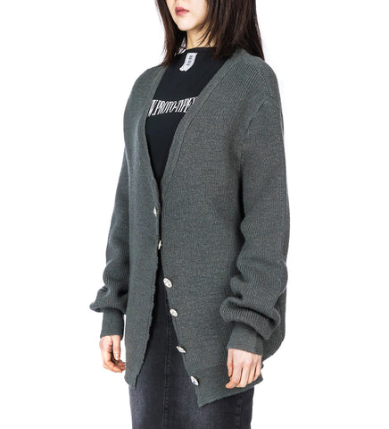 JEWLERY BUTTON CARDIGAN MILITARY GREY