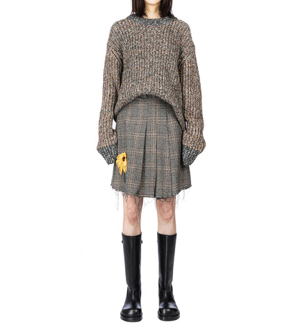 FLOWER PLEATED MINI SKIRT INDIGO