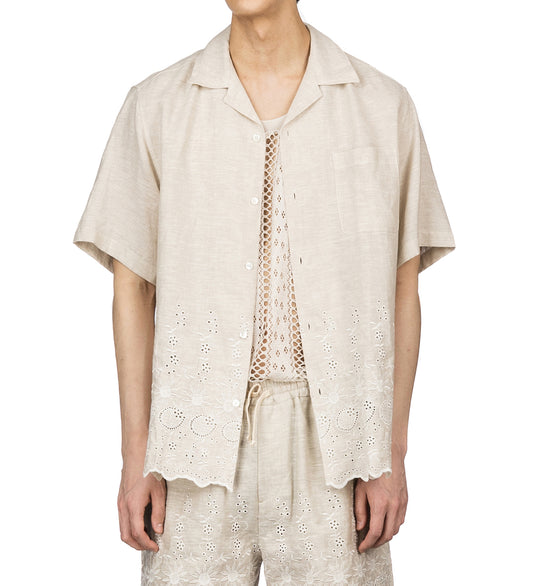 TURE EMBROIDERY SHORTSLEEVE SHIRT LINEN WHITE