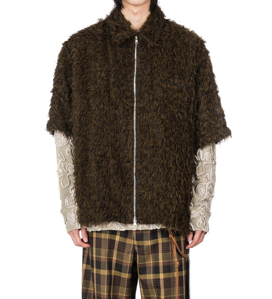 SHAGGY ZIP UP BOX SHIRT BLACK/BROWN