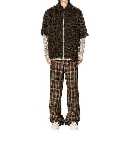 SHAGGY ZIP UP BOX SHIRT BLACK/BROWN