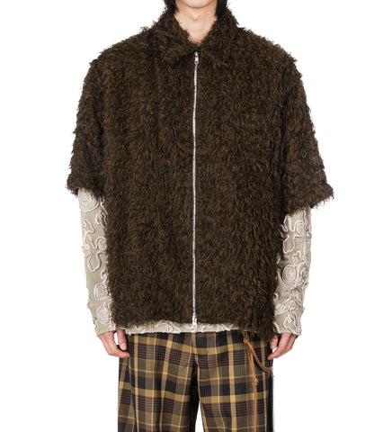 SHAGGY ZIP UP BOX SHIRT BLACK/BROWN