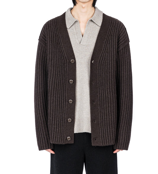 RIBBED CARDIGAN DARK BROWN