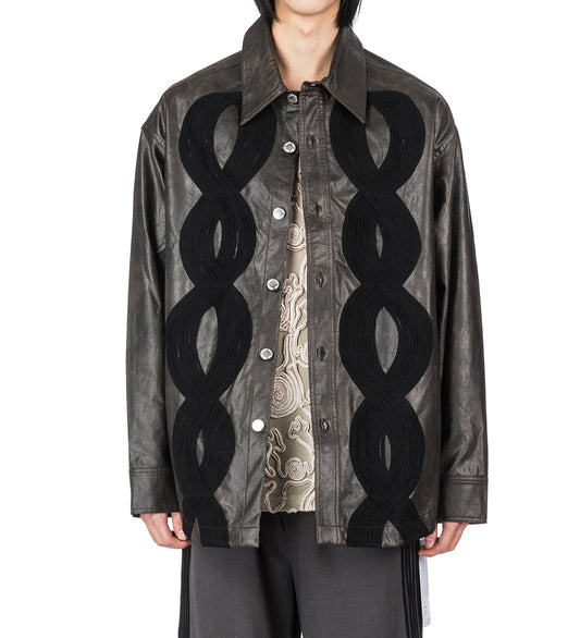 APPLIQUE SHIRT JACKET DARK BROWN