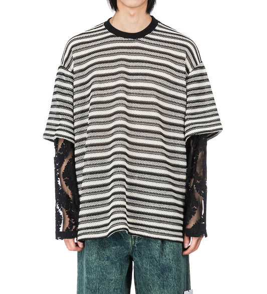 DOUBLE LAYERED SLEEVES PULLOVER BLACK/YVORY