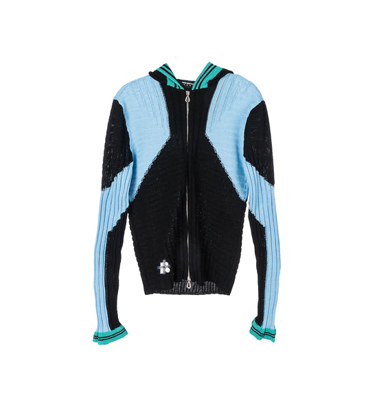 QUIMBY FITTED HOODED KNIT CARBON BLACK/TROPICAL BLUE