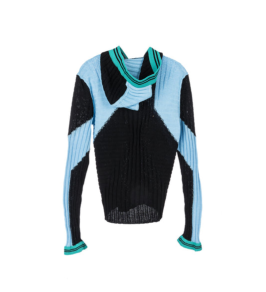 QUIMBY FITTED HOODED KNIT CARBON BLACK/TROPICAL BLUE
