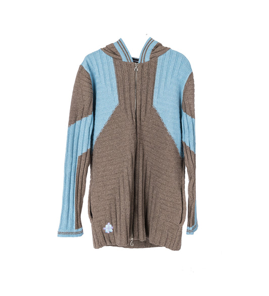 DAKOTA OVERSIZED HOODED KNIT SEPIA/CELESTE BLUE