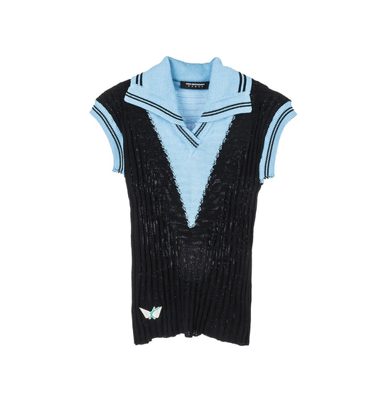 QUIMBY SLEEVELESS KNIT POLO CARBON BLACK/TROPICAL BLUE