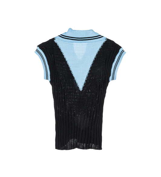 QUIMBY SLEEVELESS KNIT POLO CARBON BLACK/TROPICAL BLUE