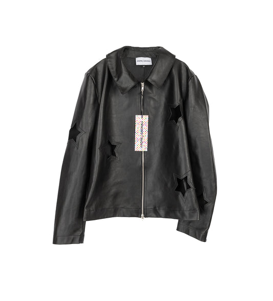 STAR CUT OUTS LEATHER JACKET BLACK