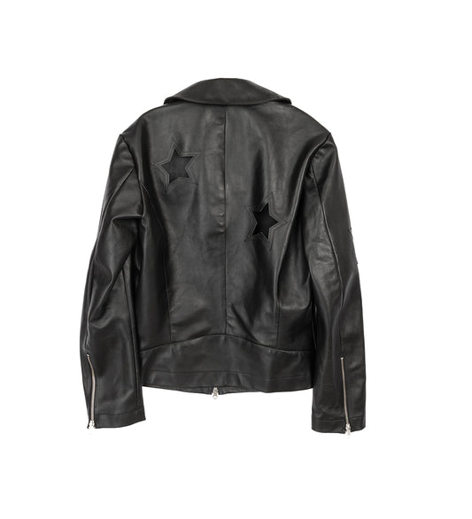 STAR CUT OUTS LEATHER JACKET BLACK