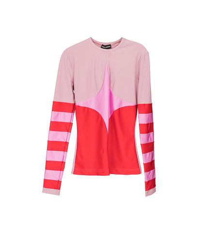 PATCHWORK CYCLING TOP RED / PINK