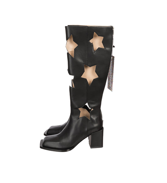 STAR CUT LEATHER BOOTS BLACK