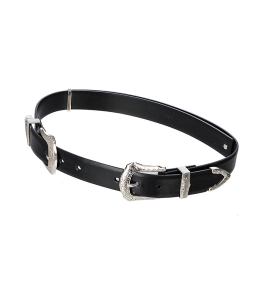 DOUBLE BUCKLE WIDE BELT BLACK