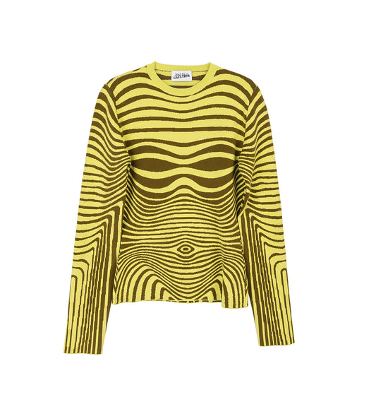 LONG SLEEVES CREW NECK MORPHING STRIPES KHAKI/LIME