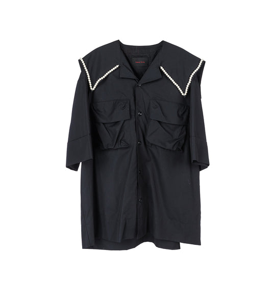 CARGO FLAP POCKET SAILOR COLLAR BOXY SHIRT BLACK/PEARL