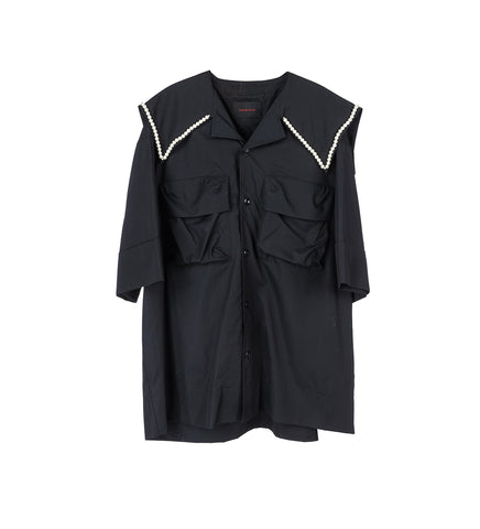 CARGO FLAP POCKET SAILOR COLLAR BOXY SHIRT BLACK/PEARL