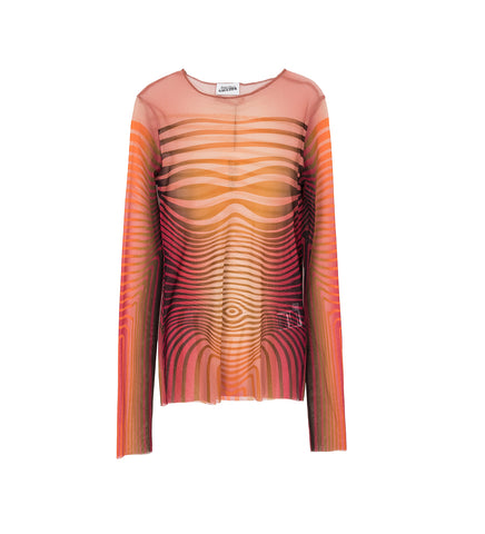 CREWNECK LONG SLEEVES PRINTED MORPHING STRIPES RED/ORANGE