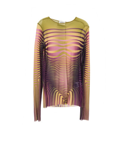 CREWNECK LONG SLEEVES PRINTED MORPHING STRIPES GREEN/PURPLE