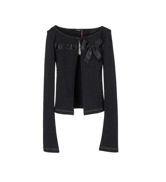 BOW SHOULDER CARDIGAN BLACK