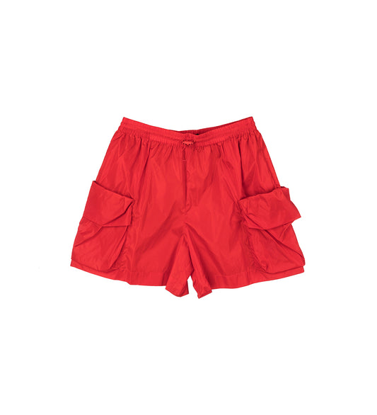 CARGO FLAP POCKET DRAWSTRING SHORTS RED